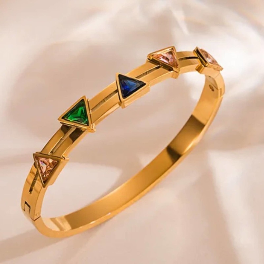 Gold Plated Multicolor Geometric Zircon Bangle Bracelet